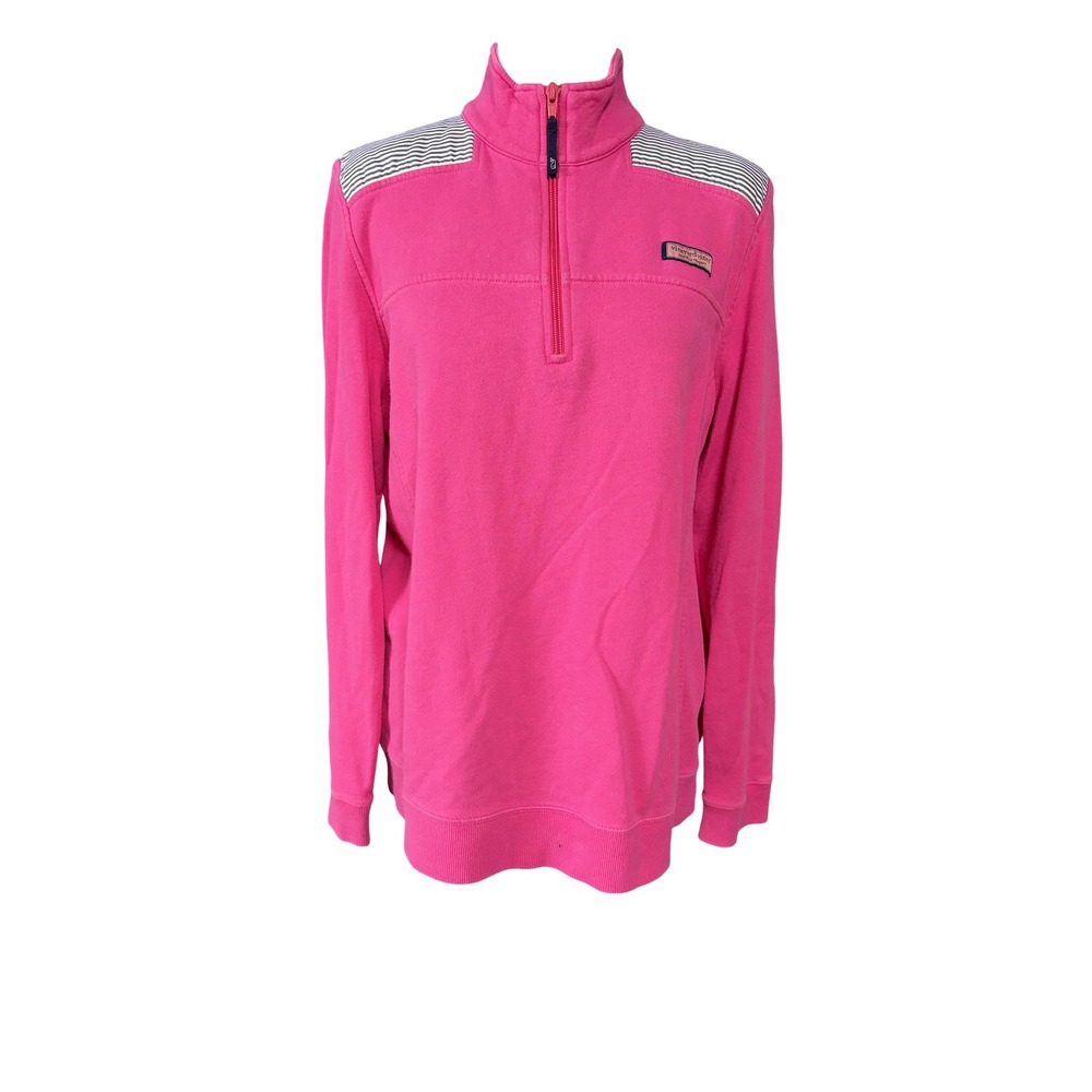 Vineyard Vines Shep Shirt Pullover Womens L Pink Striped 1/4 Zip 2K0621